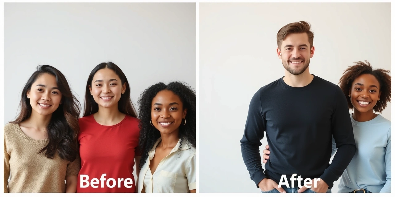 Before and after health transformation showing diverse people demonstrating improved wellness from natural supplement use