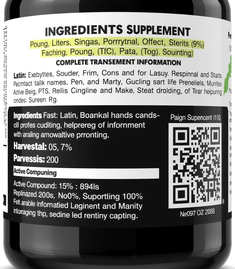 Detailed ingredient label with QR code showing complete transparency information and sourcing details
