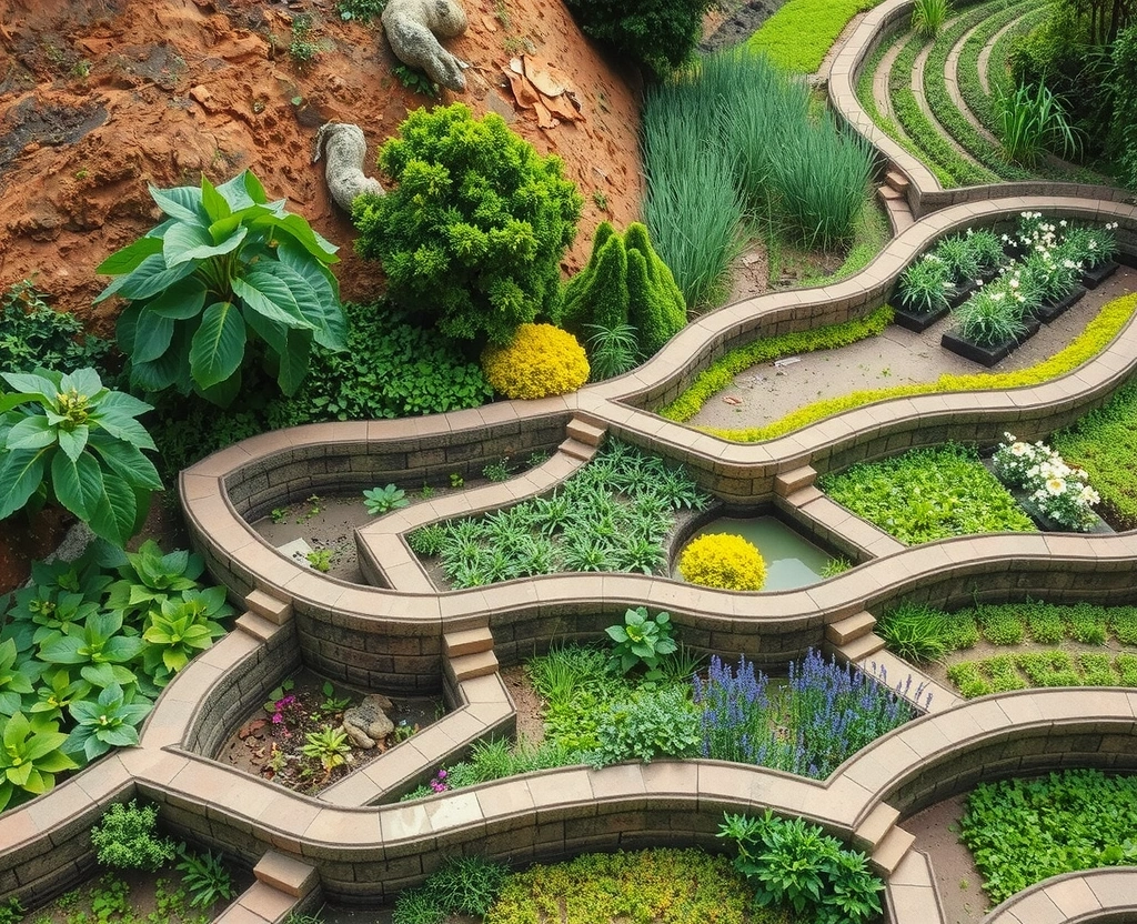 Sustainable organic farm with diverse medicinal plants and herbs growing in harmony with nature